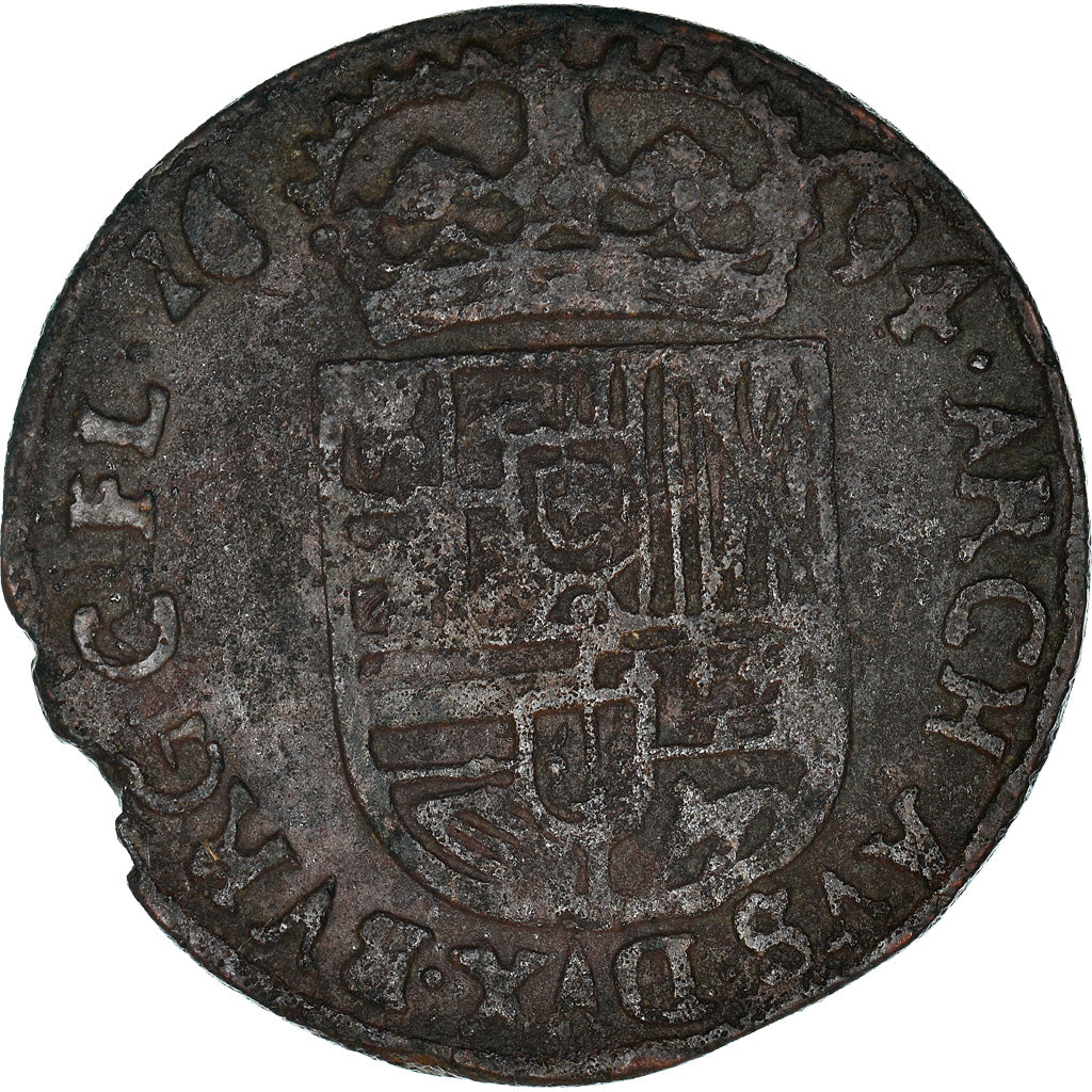 Monnaie, Pays-Bas espagnols, Flandre, Charles II, Liard, 12 Mites, 1694, Bruges
