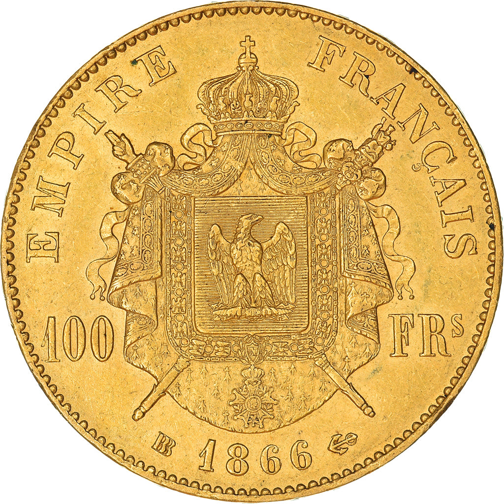 Coin, France, Napoleon III, 100 Francs, 1866, Strasbourg, EF(40-45), Gold