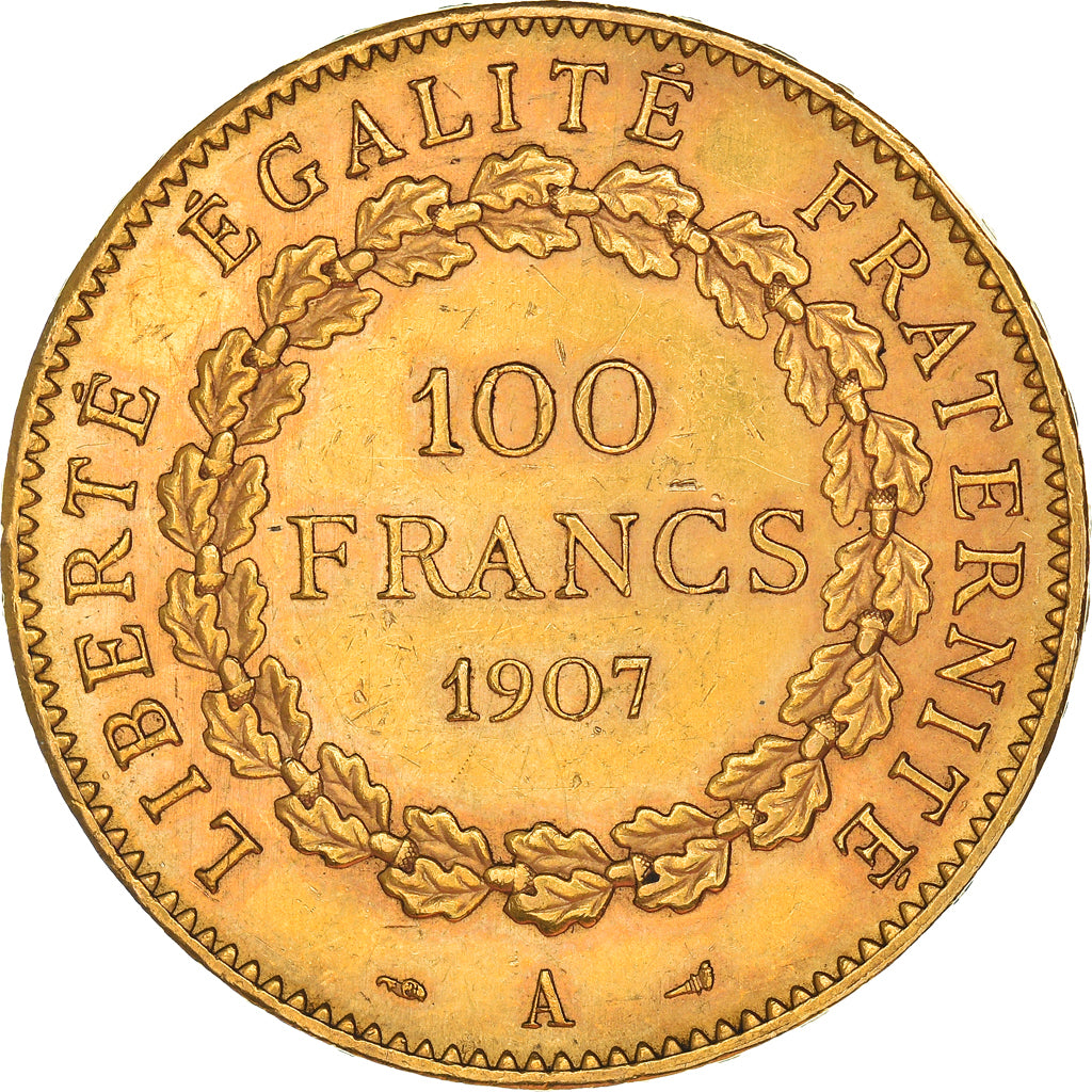 Moeda, França, Génie, 100 Francs, 1907, Paris, AU(50-53), Dourado, KM:858