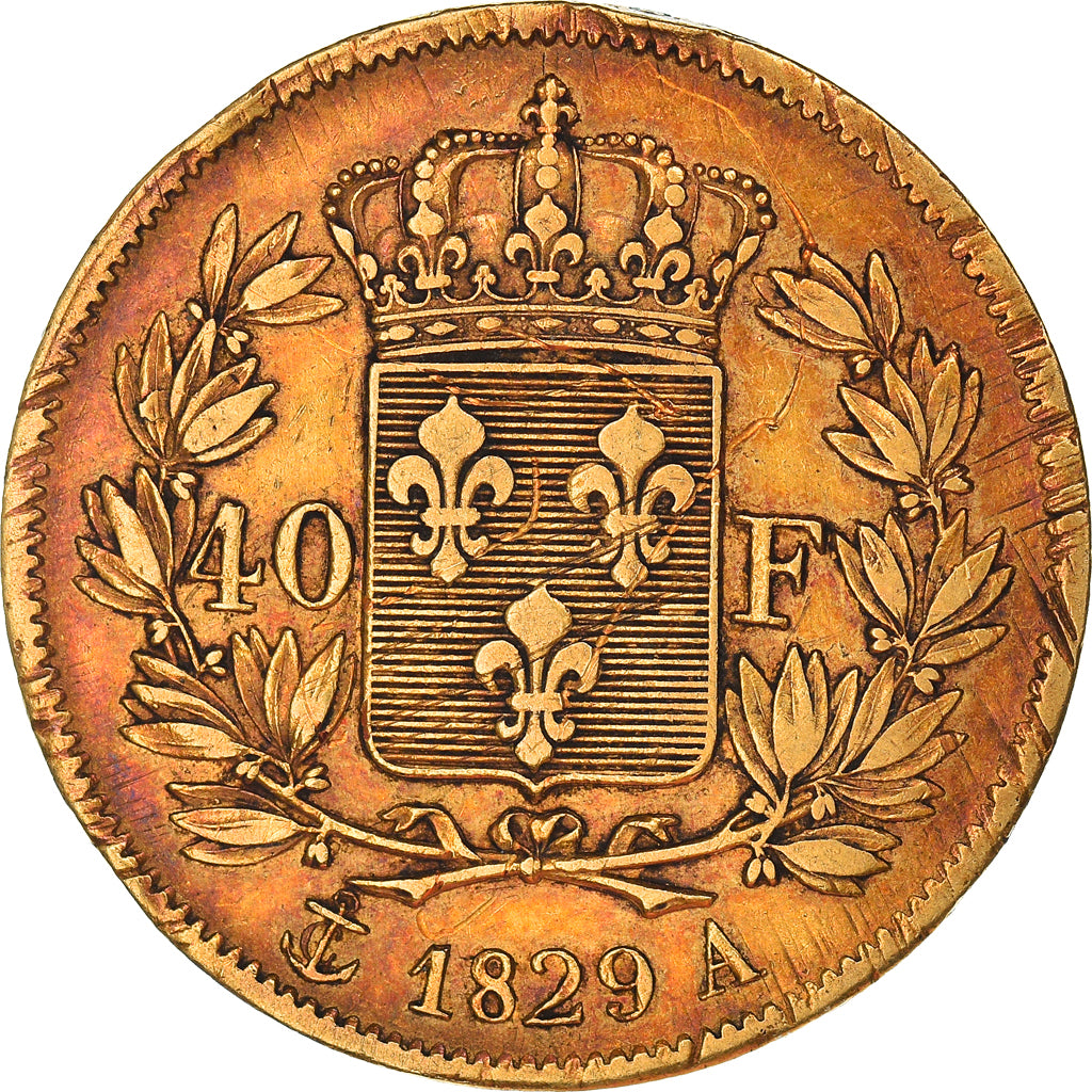 Moneda, Francia, Charles X, 40 Francs, 1829, Paris, MBC, Oro, KM:721.1