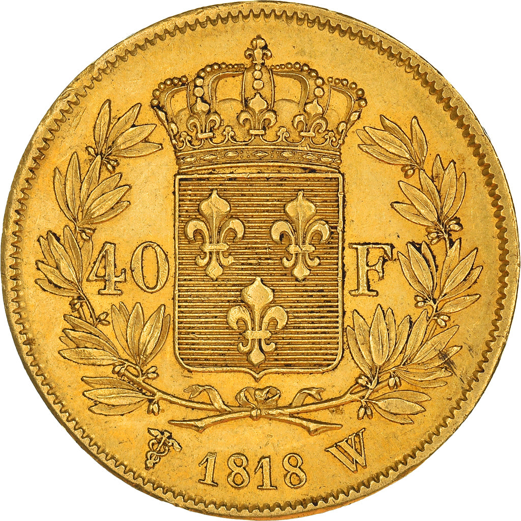 Coin, France, Louis XVIII, Louis XVIII, 40 Francs, 1818, Lille, AU(50-53), Gold
