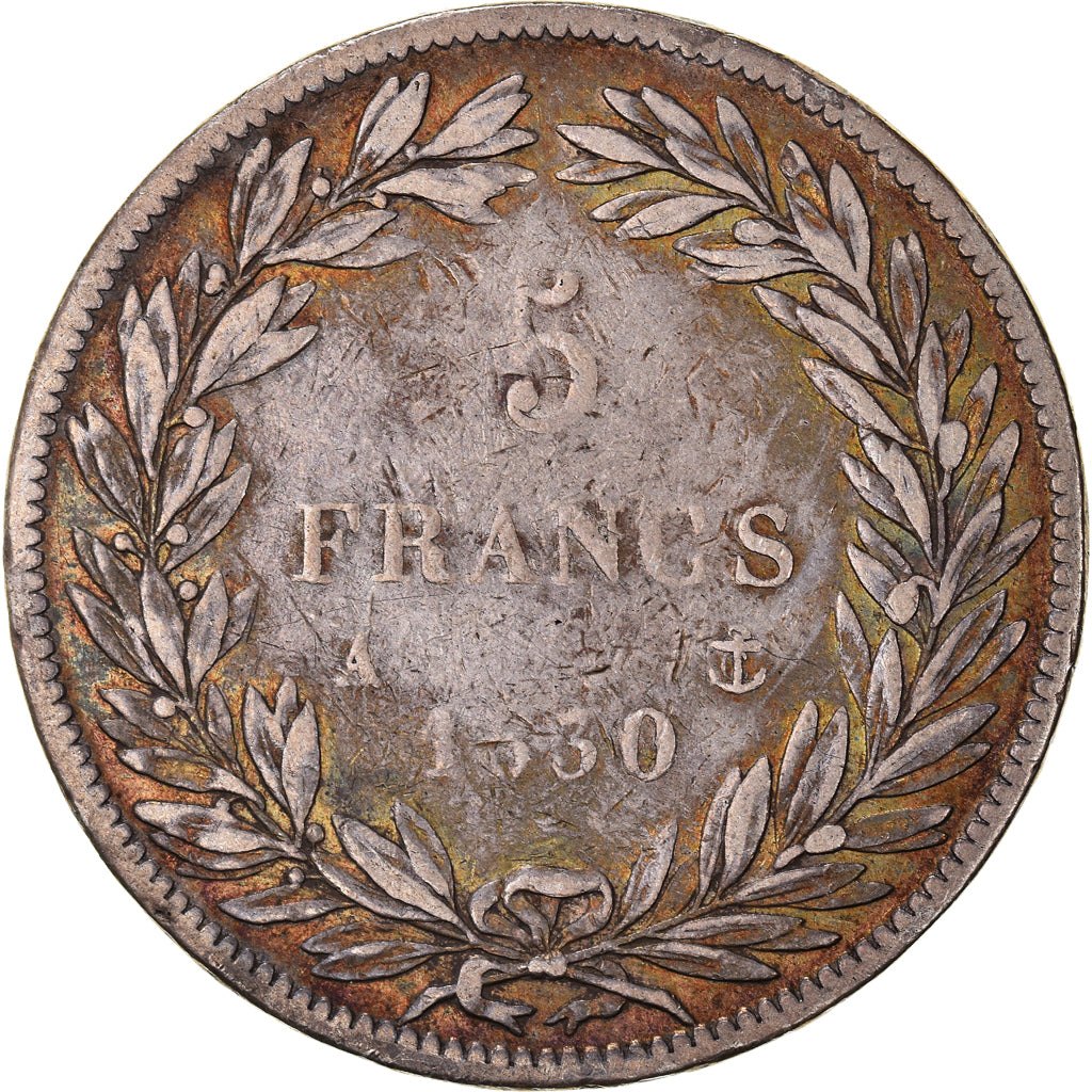 Moneda, Francia, Louis-Philippe, 5 Francs, 1830, Paris, BC+, Plata, KM:738