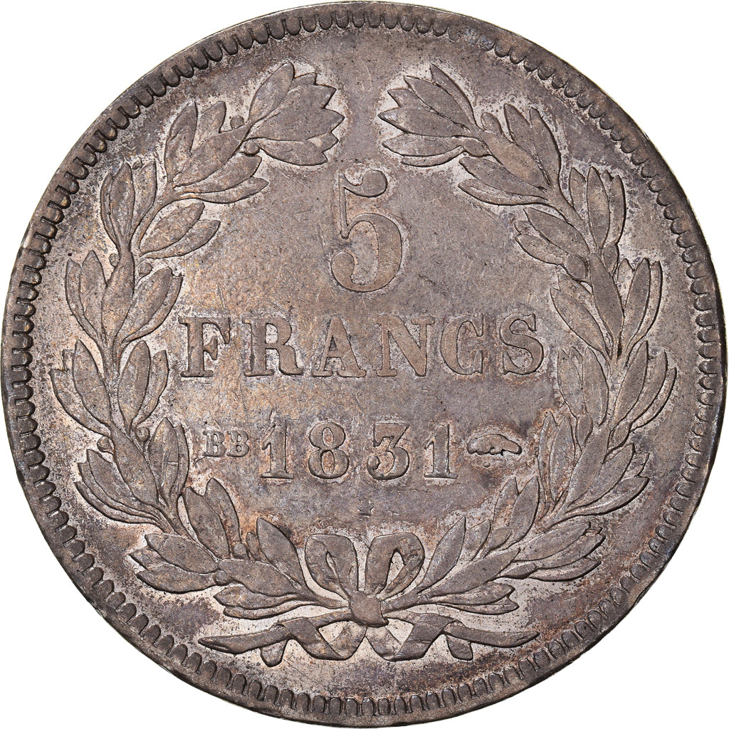 Moneda, Francia, Louis-Philippe, 5 Francs, 1831, Strasbourg, MBC, Plata