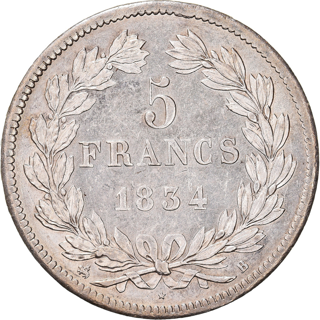Moneda, Francia, Louis-Philippe, 5 Francs, 1834, Rouen, EBC, Plata, KM:749.2