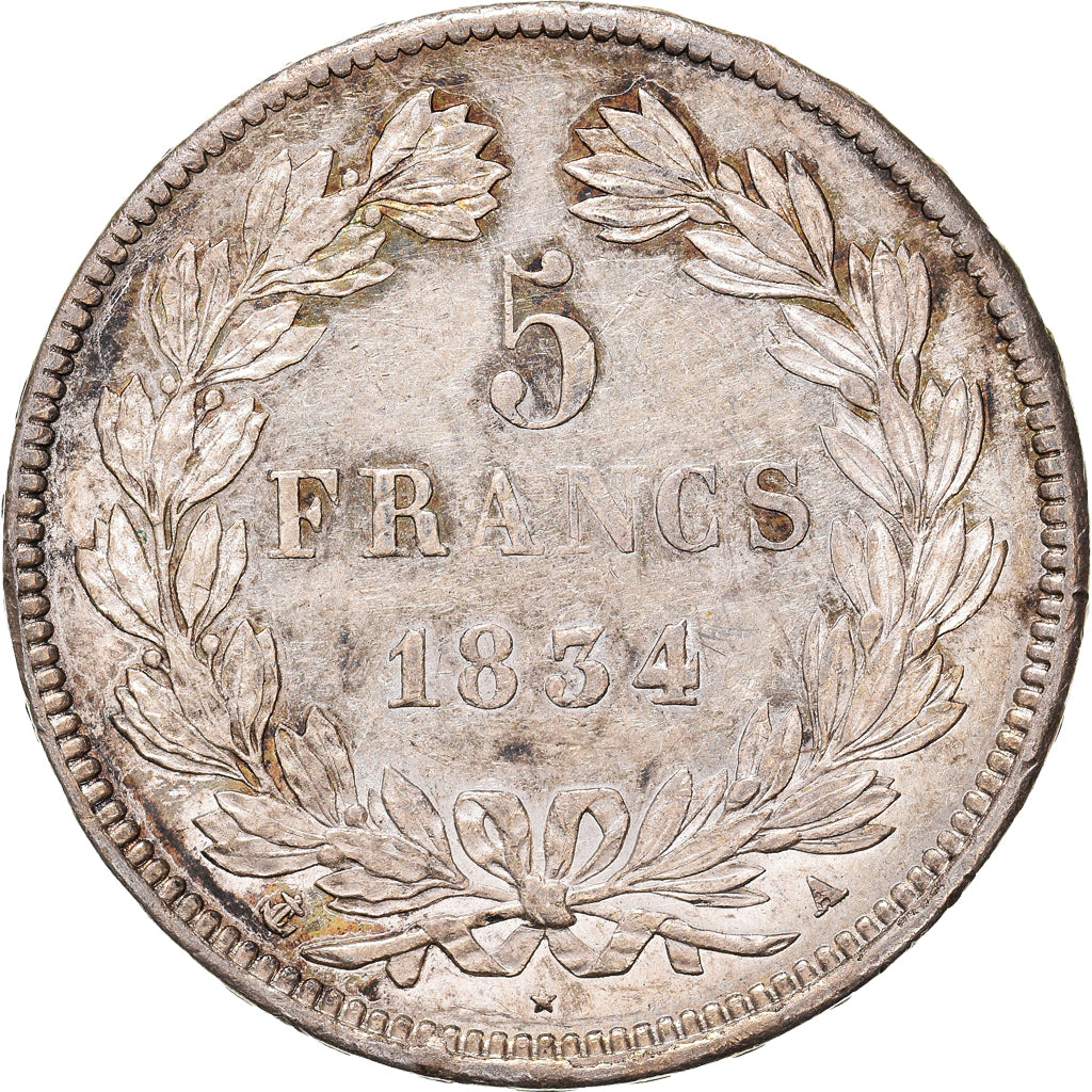 Moneda, Francia, Louis-Philippe, 5 Francs, 1834, Paris, EBC, Plata, KM:749.1