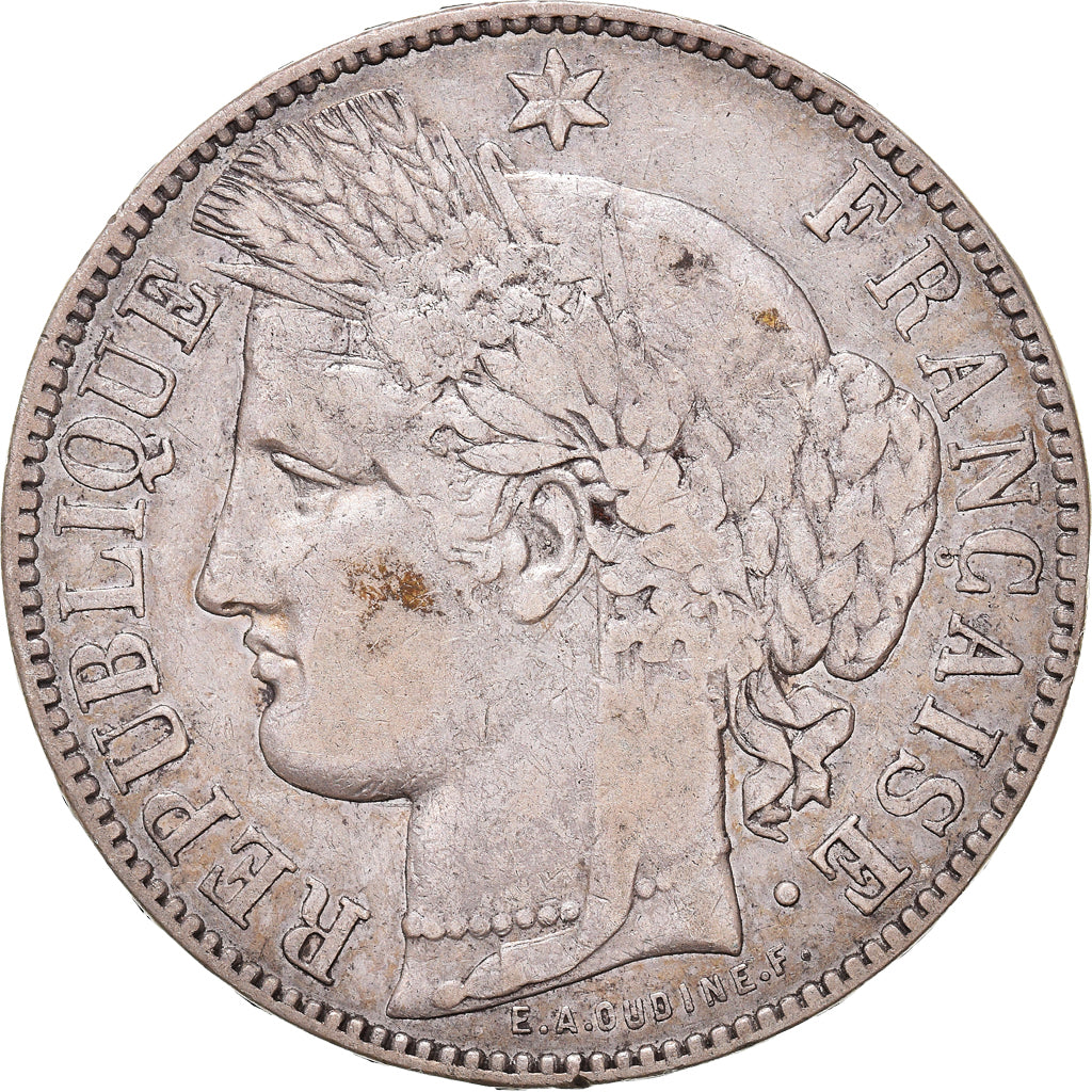 Coin, France, Cérès, 5 Francs, 1871, Bordeaux, VF(30-35), Silver, KM:818.2