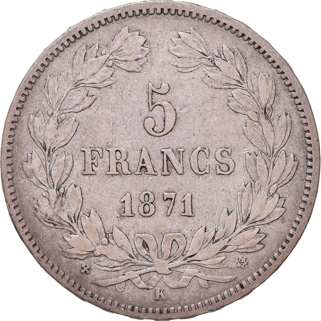 Coin, France, Cérès, 5 Francs, 1871, Bordeaux, VF(30-35), Silver, KM:818.2
