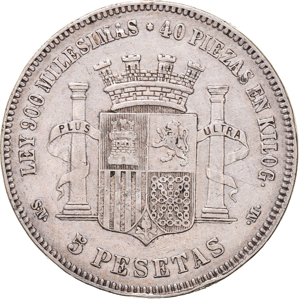 Coin, Spain, Provisional Government, 5 Pesetas, 1870, Madrid, EF(40-45), Silver
