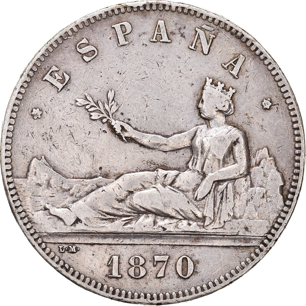 Coin, Spain, Provisional Government, 5 Pesetas, 1870, Madrid, VF(30-35), Silver