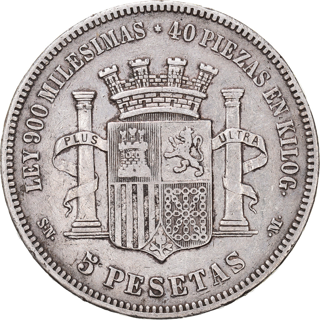 Coin, Spain, Provisional Government, 5 Pesetas, 1870, Madrid, VF(30-35), Silver