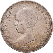 Coin, Spain, Alfonso XIII, 5 Pesetas, 1892, Madrid, AU(50-53), Silver, KM:689