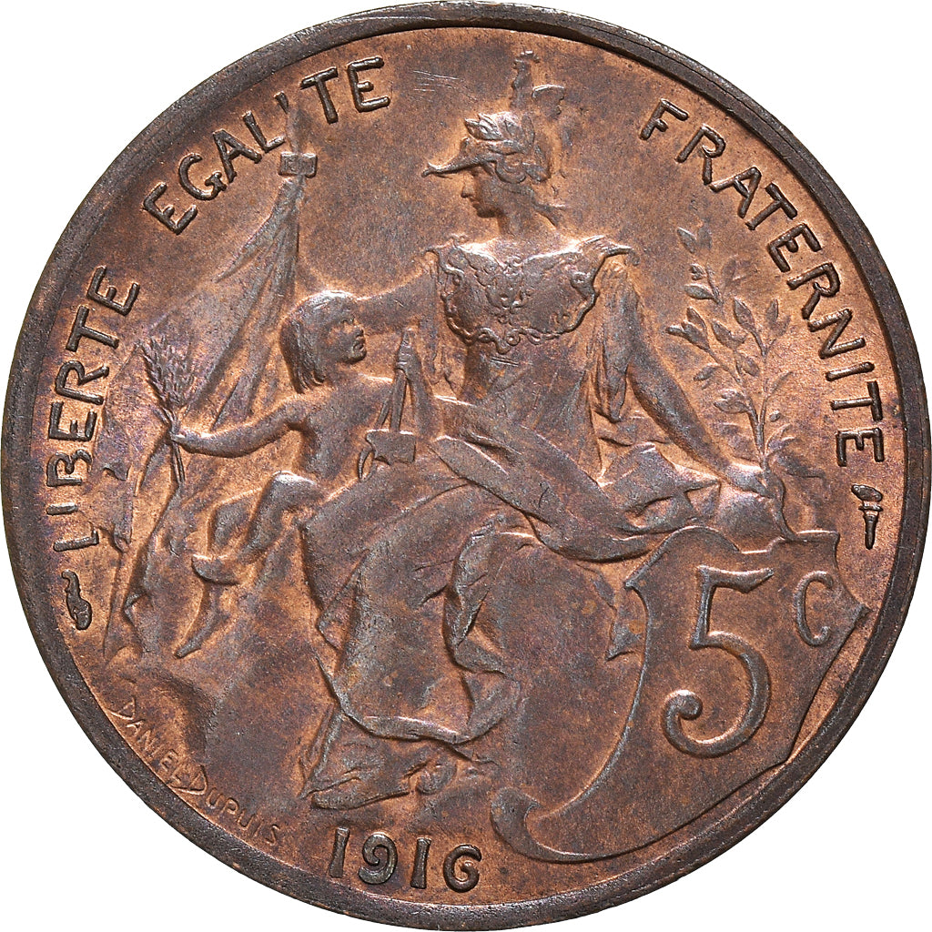 Munten, Frankrijk, Dupuis, 5 Centimes, 1916, Paris, UNC-, Bronzen, KM:842