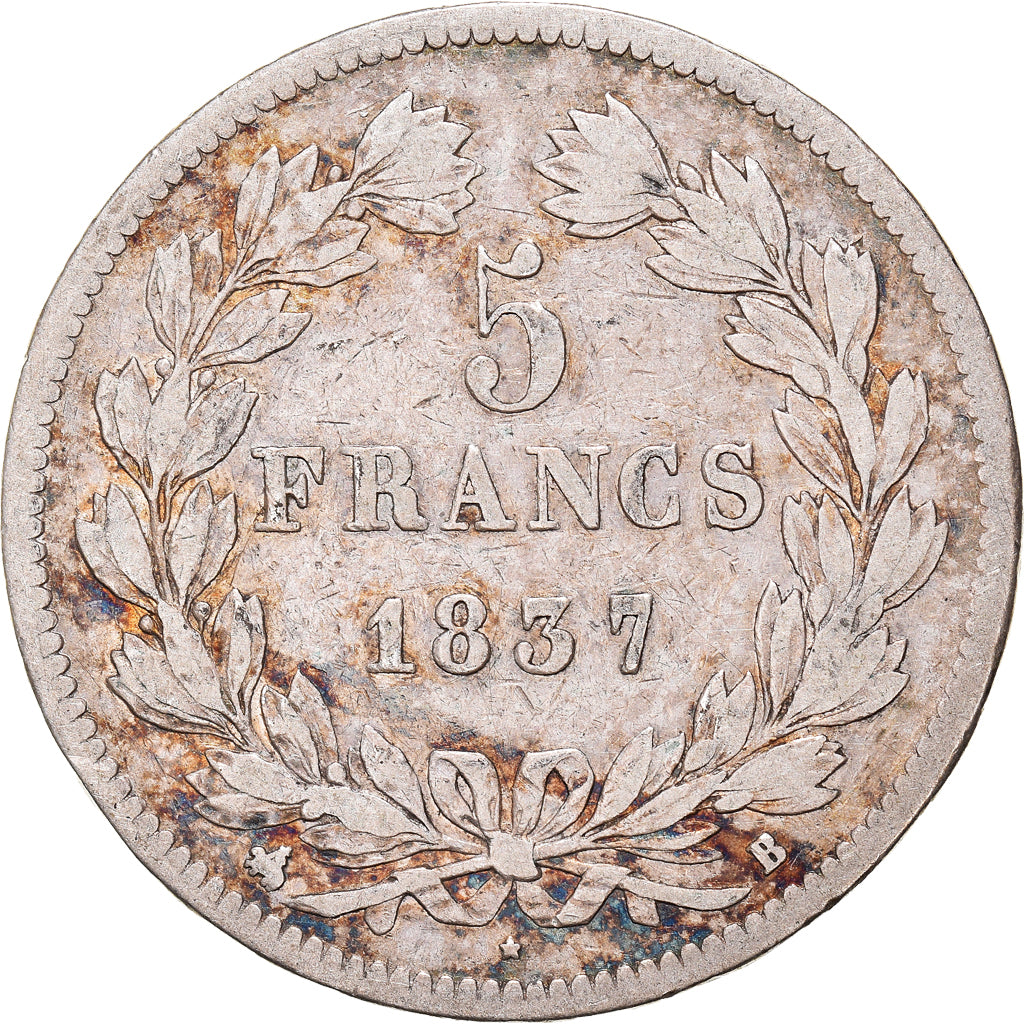 Coin, France, Louis-Philippe, 5 Francs, 1837, Rouen, VF(30-35), Silver