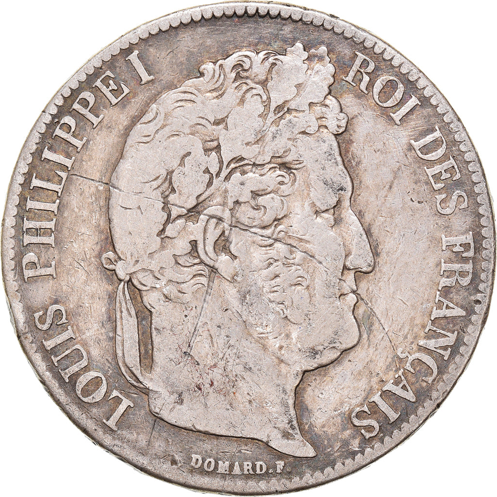 Moneta, Francia, Louis-Philippe, 5 Francs, 1838, Paris, MB+, Argento, KM:749.1