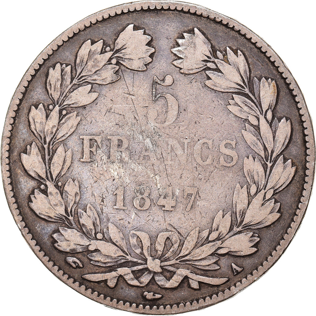 Moneta, Francia, Louis-Philippe, 5 Francs, 1847, Paris, MB, Argento, KM:749.1