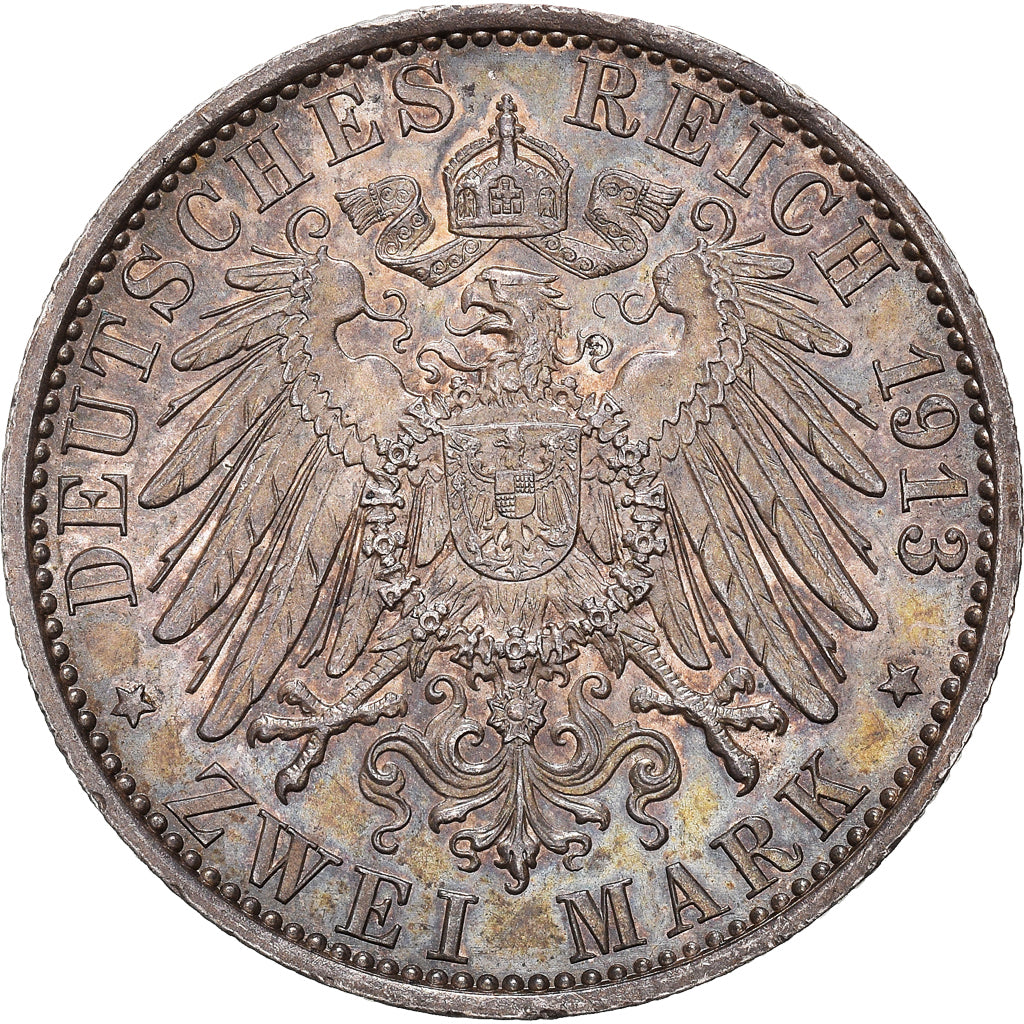Coin, German States, PRUSSIA, Wilhelm II, 2 Mark, 1913, Berlin, MS(60-62)