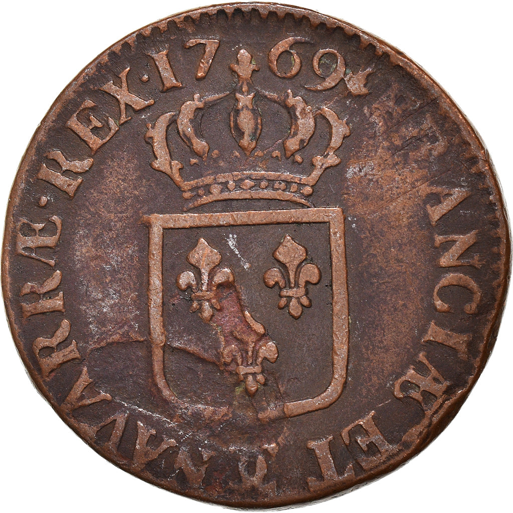Moeda, França, Louis XV, Sol à la vieille tête, Sol, 1769, Besan, EF(40-45)