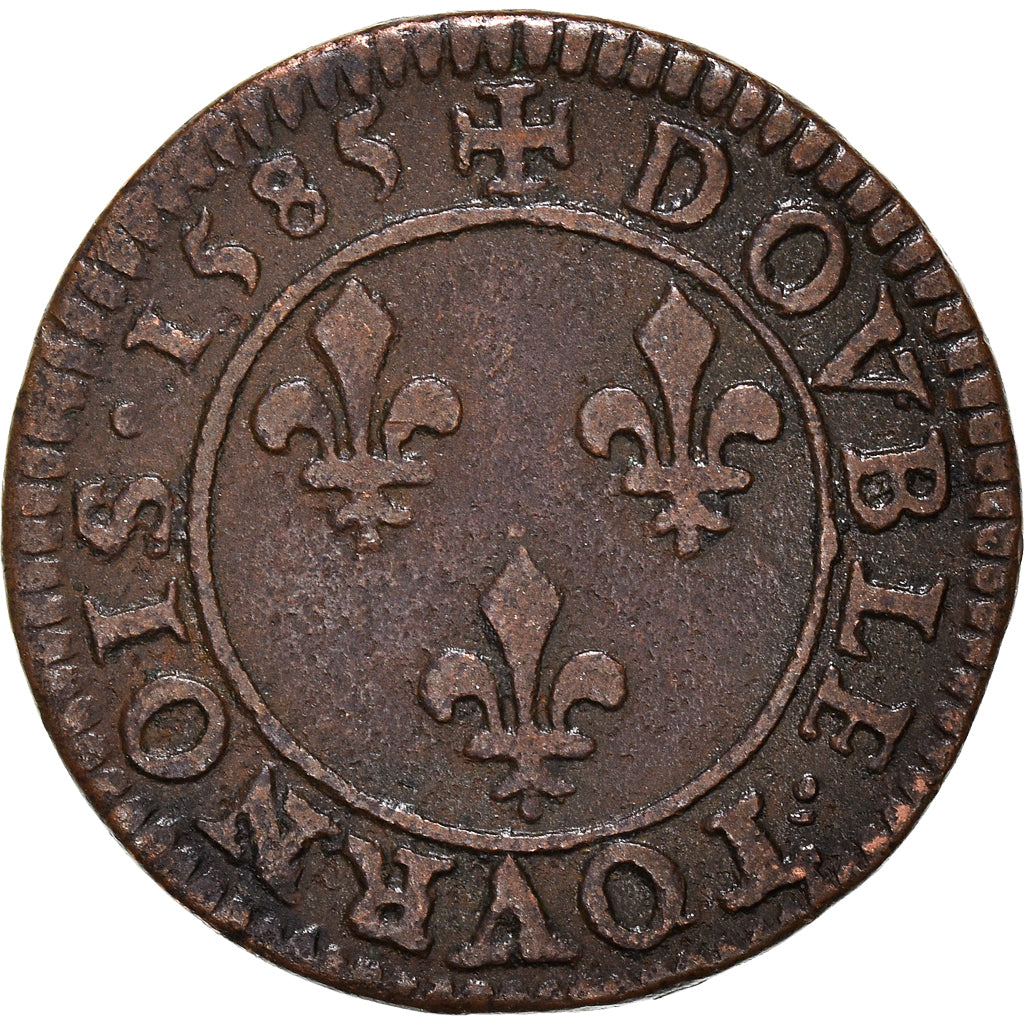 Coin, France, Henri III, Double Tournois, 1585, Paris, VF(30-35), Copper