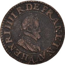 Coin, France, Henri IV, Double Tournois, 1608, Paris, EF(40-45), Copper
