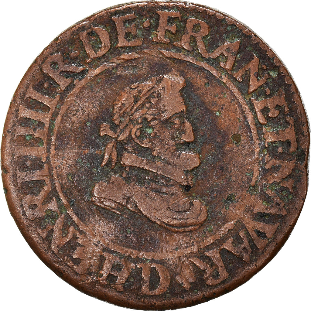 Coin, France, Henri IV, Double Tournois, 1607, Lyon, VF(30-35), Copper