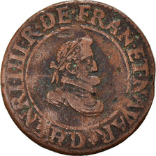 Moneta, Francia, Henri IV, Double Tournois, 1607, Lyon, MB+, Rame, CGKL:202A