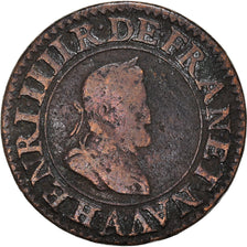 Coin, France, Henri IV, Double Tournois, 1606, Paris, VF(20-25), Copper