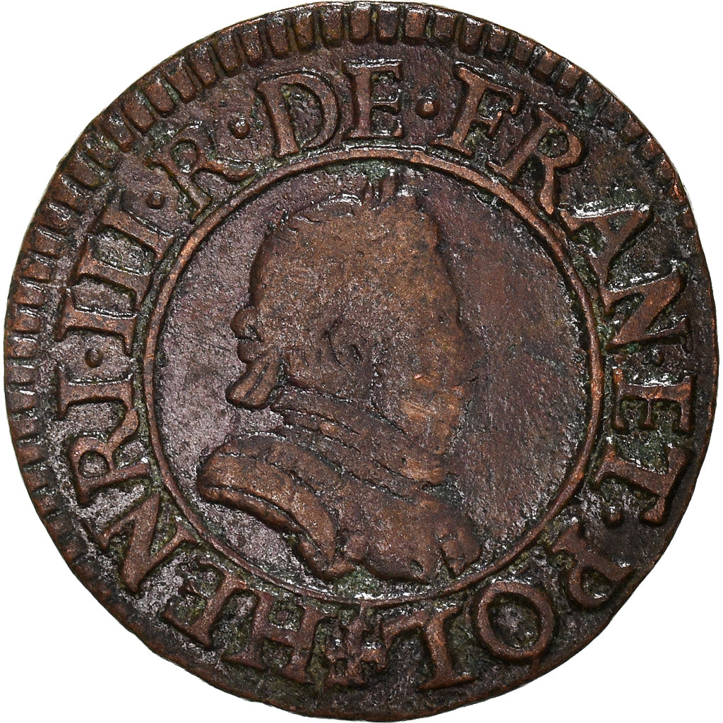 Coin, France, Henri III, Denier Tournois, 1583, Paris, VF(30-35), Copper