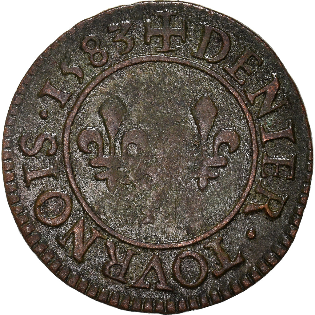 Coin, France, Henri III, Denier Tournois, 1583, Paris, VF(30-35), Copper
