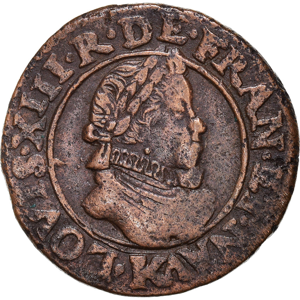 Moeda, França, Louis XIII, Double tournois, buste enfantin au col fraisé
