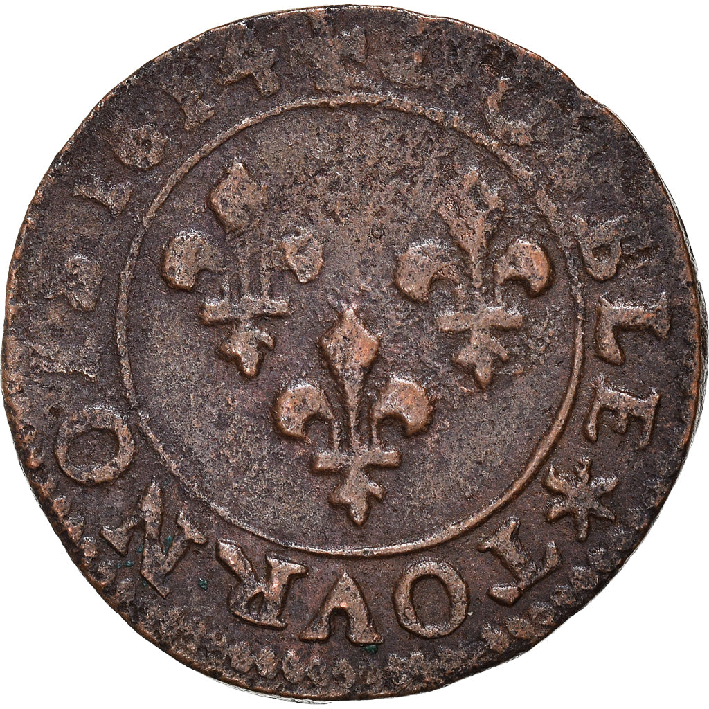 Moeda, França, Louis XIII, Double tournois, buste enfantin au col fraisé