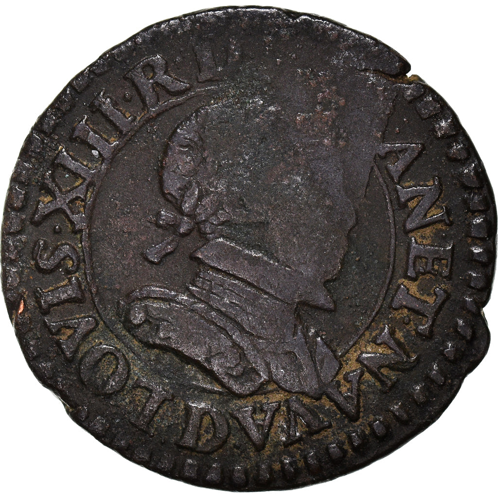 Moeda, França, Louis XIII, Double tournois, buste enfantin, Double Tournois