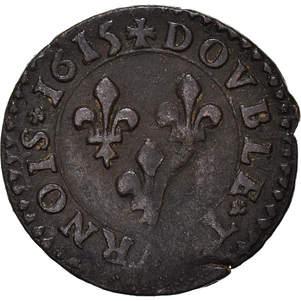 Moeda, França, Louis XIII, Double tournois, buste enfantin, Double Tournois