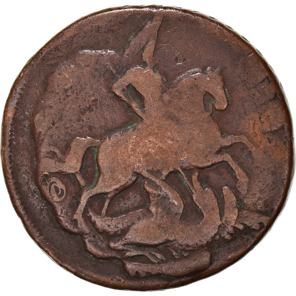 Moneta, Russia, Elizabeth, 2 Kopeks, 1757, Overstruck, MB, Rame, KM:7.2