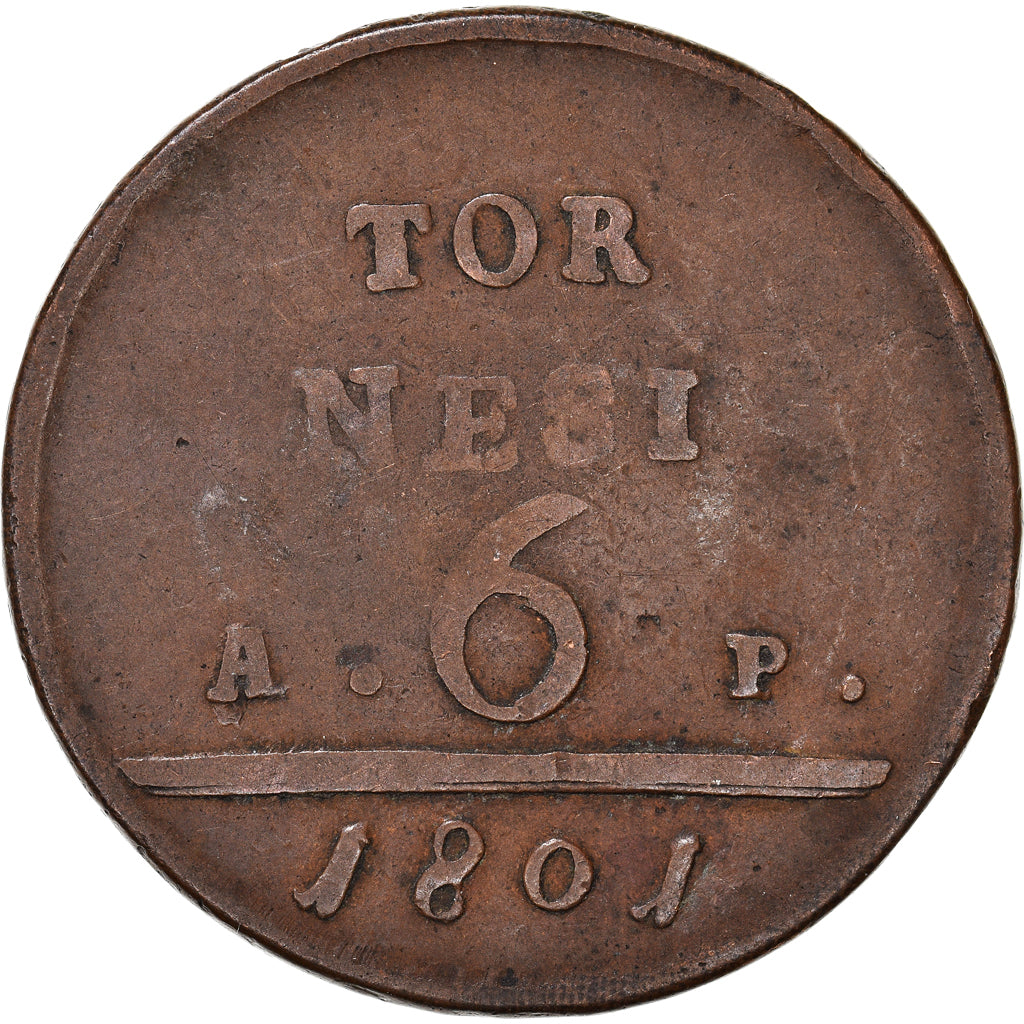 Moneda, Estados italianos, NAPLES, Ferdinando IV, 6 Tornesi, 1801, BC, Cobre