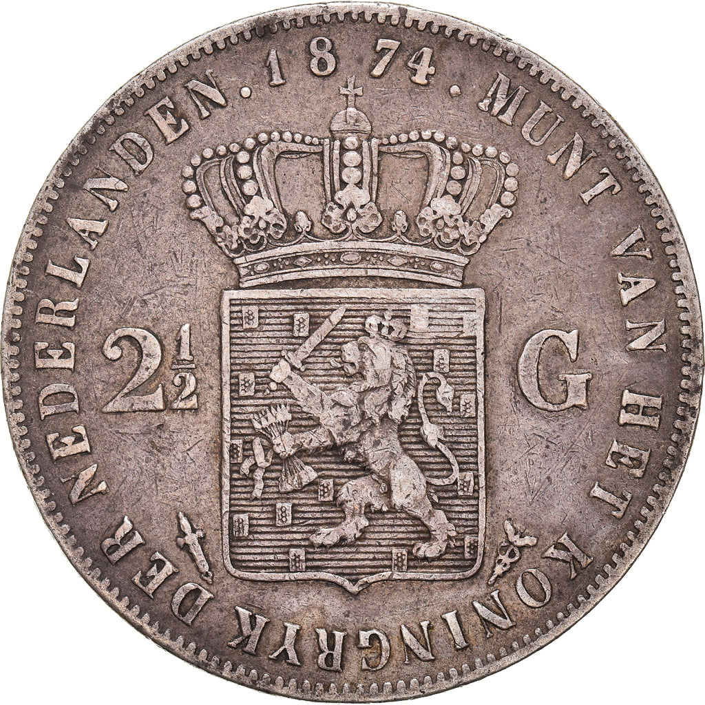 Moneta, Paesi Bassi, William III, 2-1/2 Gulden, 1874, Utrecht, BB, Argento