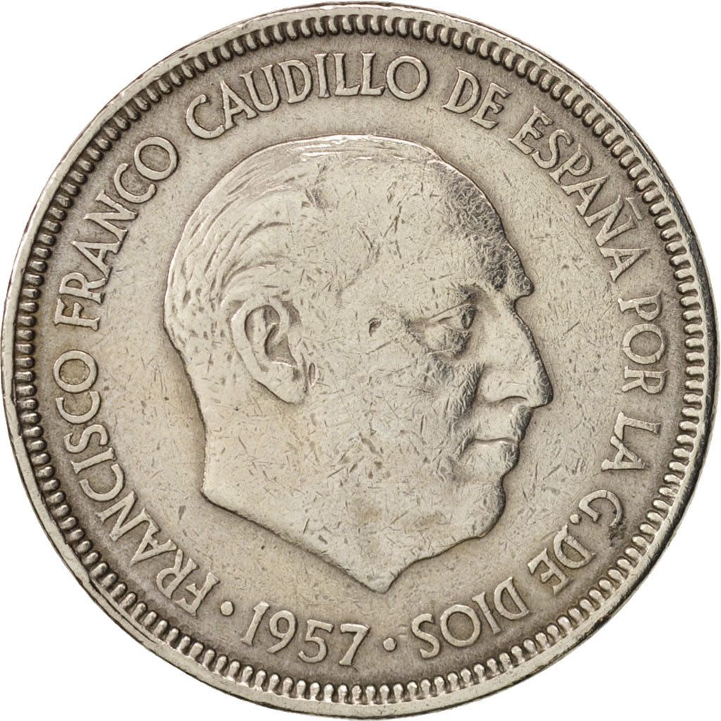 Moneta, Spagna, Caudillo and regent, 5 Pesetas, 1957, BB, Rame-nichel, KM:786