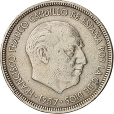 Moneta, Spagna, Caudillo and regent, 5 Pesetas, 1957, BB, Rame-nichel, KM:786
