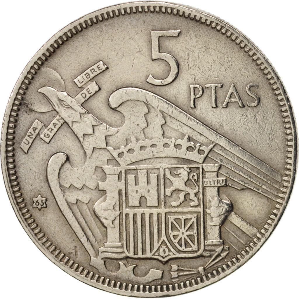 Moneta, Spagna, Caudillo and regent, 5 Pesetas, 1957, BB, Rame-nichel, KM:786