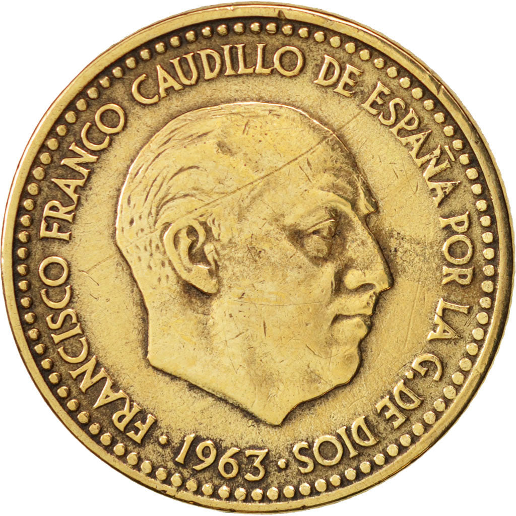 Moneta, Spagna, Francisco Franco, caudillo, Peseta, 1963, BB, Alluminio-bronzo