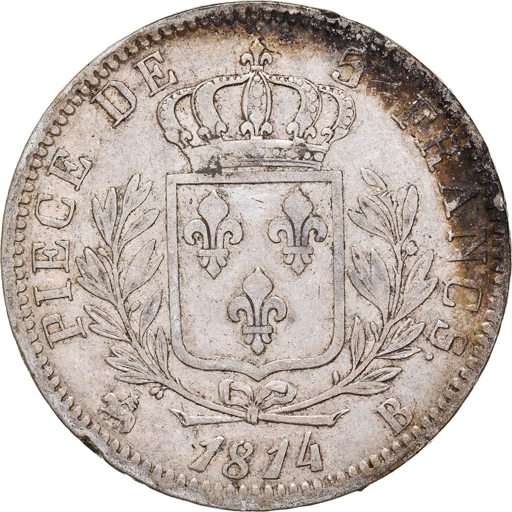Coin, France, Louis XVIII, Louis XVIII, 5 Francs, 1814, Rouen, EF(40-45)