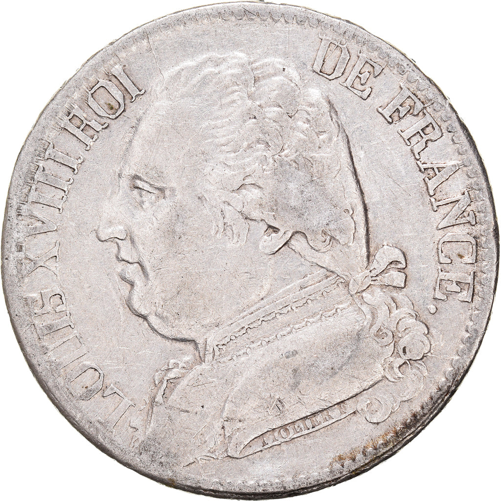 Coin, France, Louis XVIII, 5 Francs, 1814, Perpignan, VF(30-35), Silver