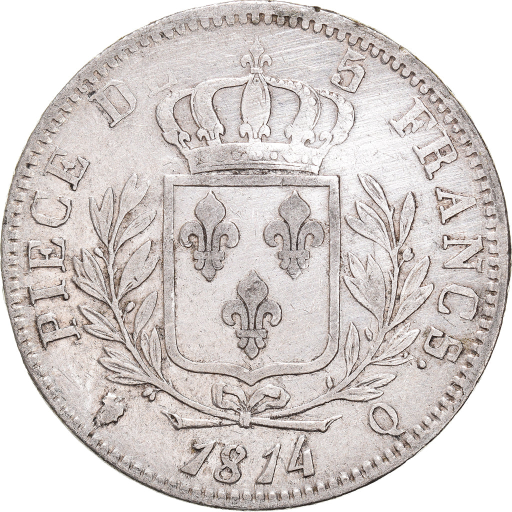 Coin, France, Louis XVIII, 5 Francs, 1814, Perpignan, VF(30-35), Silver