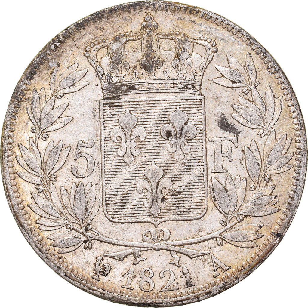 Moneta, Francia, Louis XVIII, Louis XVIII, 5 Francs, 1821, Paris, BB+, Argento
