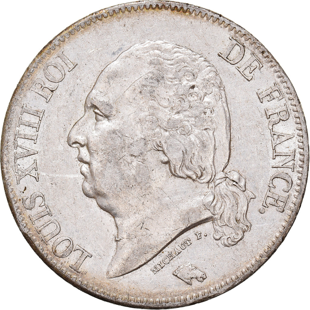 Moeda, França, Louis XVIII, 5 Francs, 1824, Paris, AU(50-53), Prata, KM:711.1