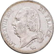 Moeda, França, Louis XVIII, 5 Francs, 1824, Paris, AU(50-53), Prata, KM:711.1
