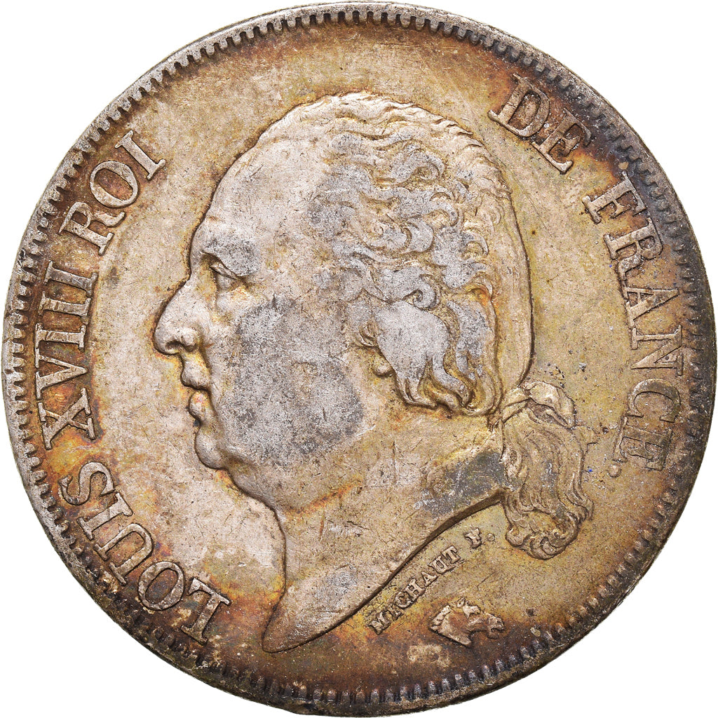 Coin, France, Louis XVIII, 5 Francs, 1824, Paris, EF(40-45), Silver, KM:711.1