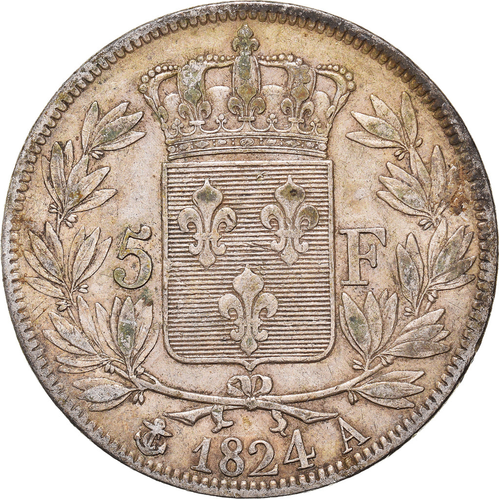 Coin, France, Louis XVIII, 5 Francs, 1824, Paris, EF(40-45), Silver, KM:711.1