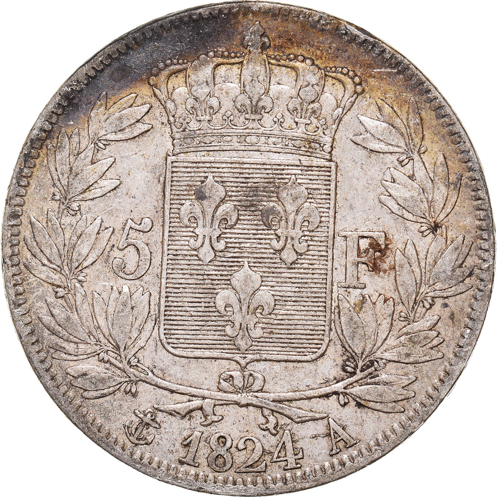 Moeda, França, Louis XVIII, 5 Francs, 1824, Paris, EF(40-45), Prata, KM:711.1