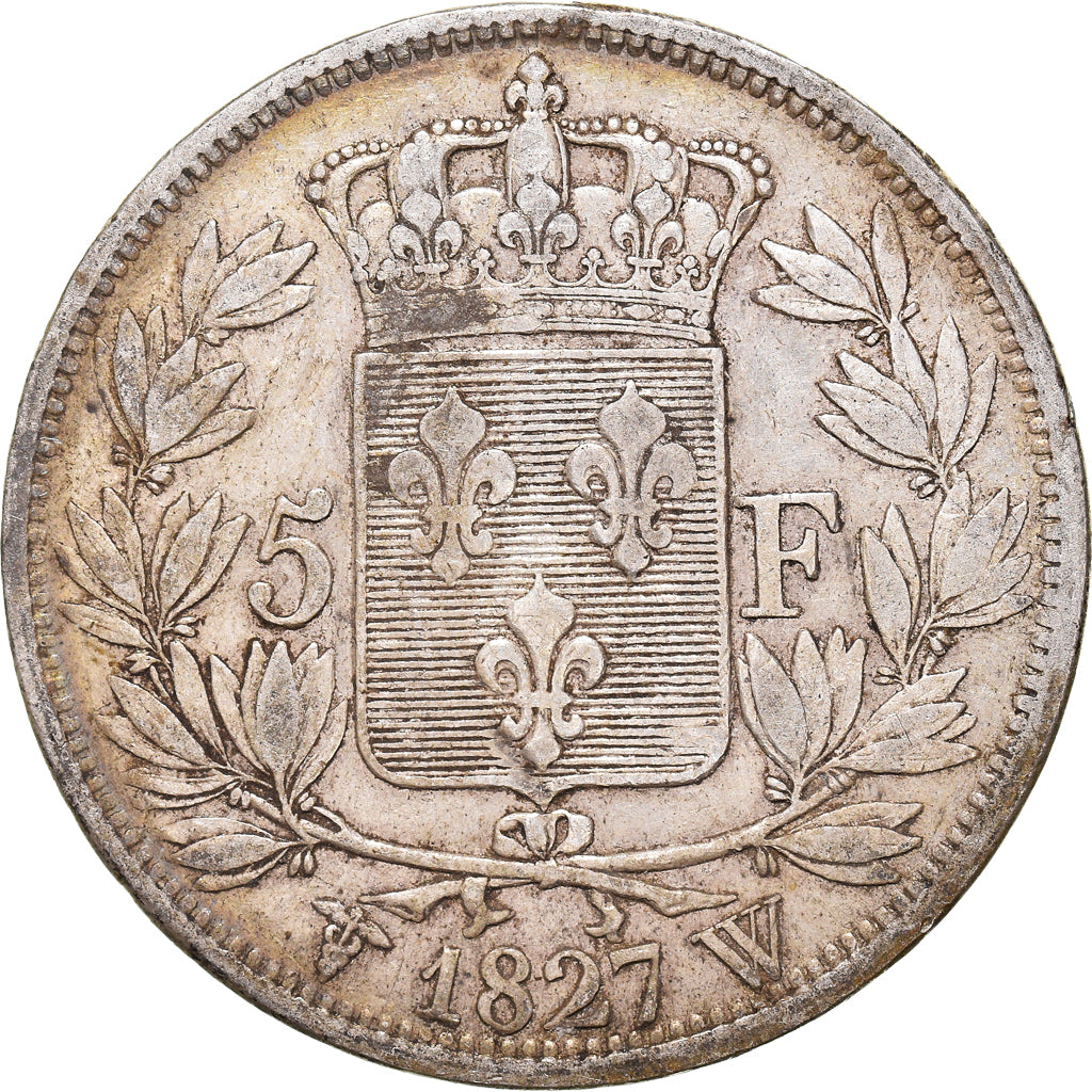 Munten, Frankrijk, Charles X, 5 Francs, 1827, Lille, ZF, Zilver, KM:728.13