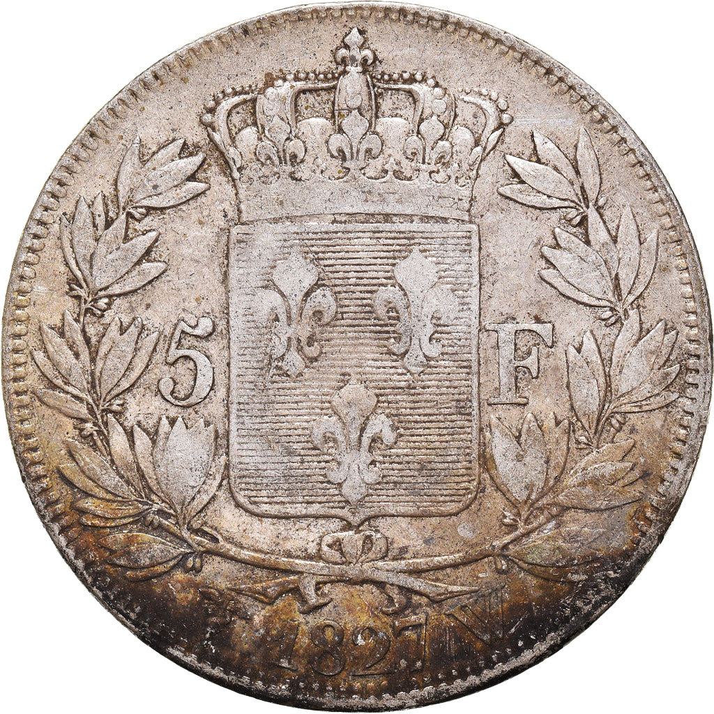 Moneta, Francja, Charles X, 5 Francs, 1827, Lille, VF(30-35), Srebro, KM:728.13